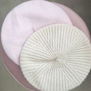 Two Wool & Cashmere Berets Pink and Cream